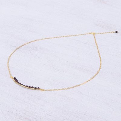 Alternate image for Gold Plated Sterling Silver Garnet Bar Necklace Golden Arc in Red