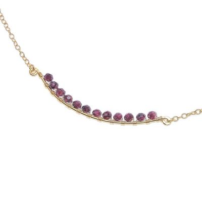 Alternate image for Gold Plated Sterling Silver Garnet Bar Necklace Golden Arc in Red