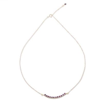 Alternate image for Gold Plated Sterling Silver Garnet Bar Necklace Golden Arc in Red