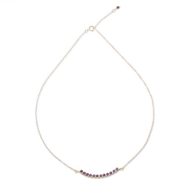 Alternate image for Gold Plated Sterling Silver Garnet Bar Necklace Golden Arc in Red