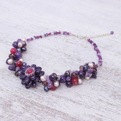 Alternate image for Beaded Amethyst and Pearl Necklace Fireside