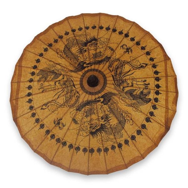 Alternate image for Decorative Thai Parasol Hand Crafted with Paper and Bamboo Dragons and Phoenixes