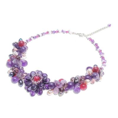 Alternate image for Beaded Amethyst and Pearl Necklace Fireside