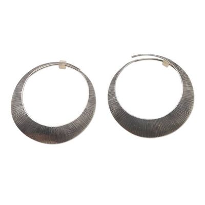 Alternate image for Sterling Silver Antique-Finish Hoop Earrings Narrow Eclipse
