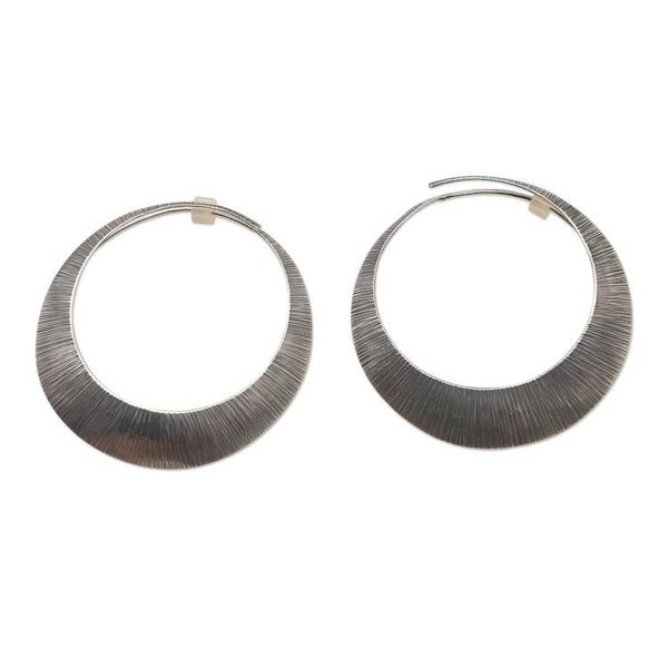 Alternate image for Sterling Silver Antique-Finish Hoop Earrings Narrow Eclipse