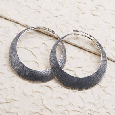 Alternate image for Sterling Silver Antique-Finish Hoop Earrings Narrow Eclipse