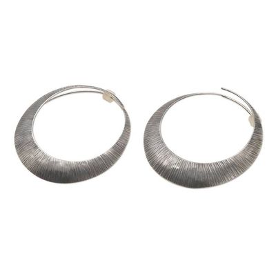 Alternate image for Sterling Silver Antique-Finish Hoop Earrings Narrow Eclipse