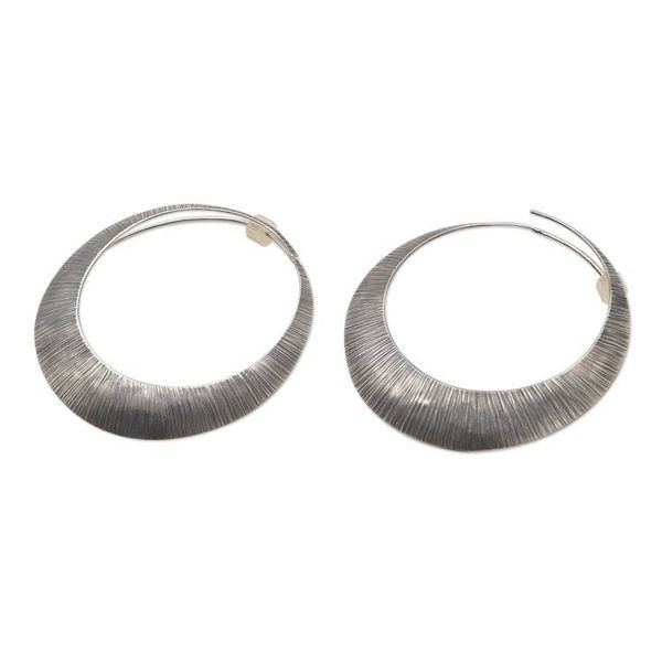 Alternate image for Sterling Silver Antique-Finish Hoop Earrings Narrow Eclipse