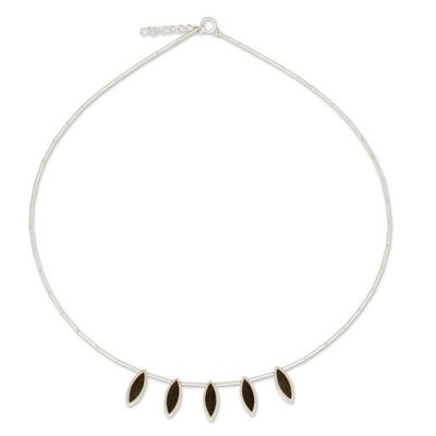 Alternate image for Thai Sterling Silver Necklace with Dark Wood Insets Elegant Minimalism