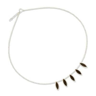 Alternate image for Thai Sterling Silver Necklace with Dark Wood Insets Elegant Minimalism