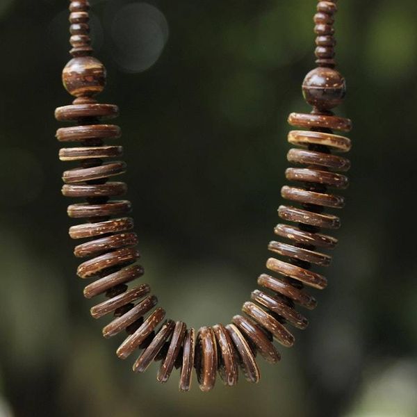 Alternate image for Handcrafted Coconut Shell Beaded Necklace Natural Coco