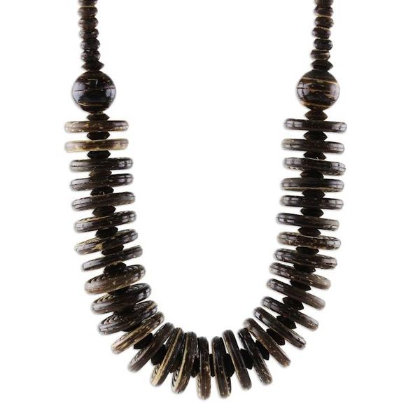 Alternate image for Handcrafted Coconut Shell Beaded Necklace Natural Coco