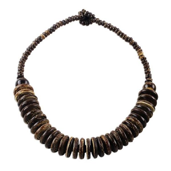 Alternate image for Handcrafted Coconut Shell Beaded Necklace Natural Coco