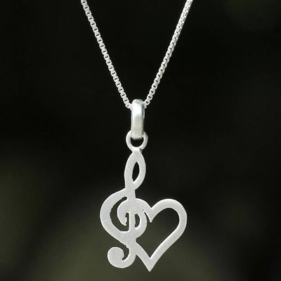 Primary image for Sterling Silver Treble Clef Heart Pendant Necklace Thailand Lovely Melody