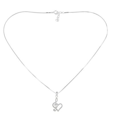Alternate image for Sterling Silver Treble Clef Heart Pendant Necklace Thailand Lovely Melody