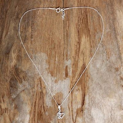 Alternate image for Sterling Silver Treble Clef Heart Pendant Necklace Thailand Lovely Melody