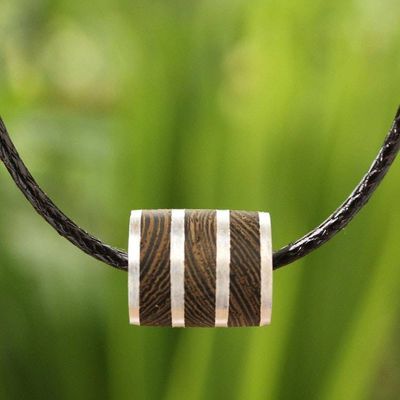 Alternate image for Wood Cord Pendant Necklace with Sterling Silver Forest Hero