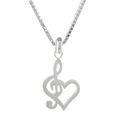 Alternate image for Sterling Silver Treble Clef Heart Pendant Necklace Thailand Lovely Melody