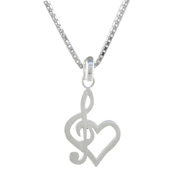 Alternate image for Sterling Silver Treble Clef Heart Pendant Necklace Thailand Lovely Melody