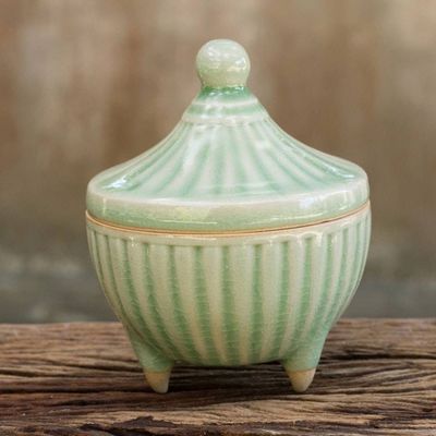Alternate image for Handcrafted Green Thai Celadon Jar and Lid Temple Spire