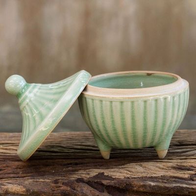 Alternate image for Handcrafted Green Thai Celadon Jar and Lid Temple Spire