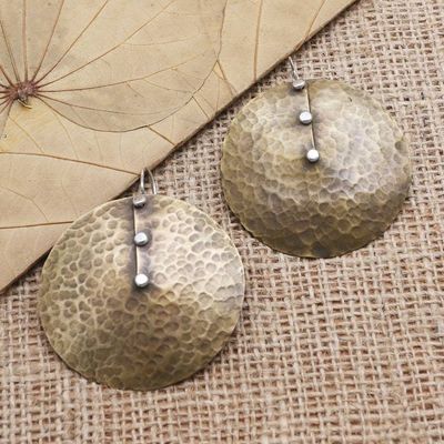 Primary image for Balinese Brass and Sterling Silver Dangle Earrings African Style