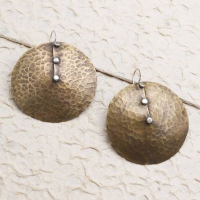 Alternate image for Balinese Brass and Sterling Silver Dangle Earrings African Style