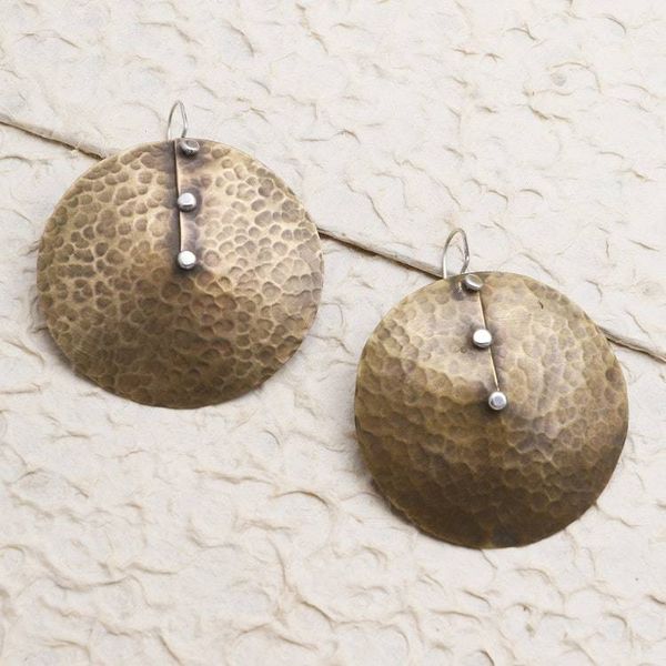 Alternate image for Balinese Brass and Sterling Silver Dangle Earrings African Style