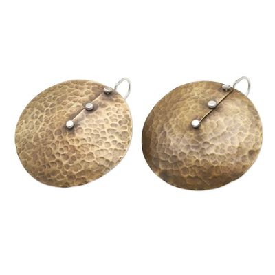 Alternate image for Balinese Brass and Sterling Silver Dangle Earrings African Style
