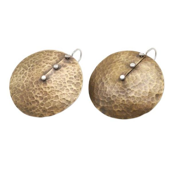 Alternate image for Balinese Brass and Sterling Silver Dangle Earrings African Style