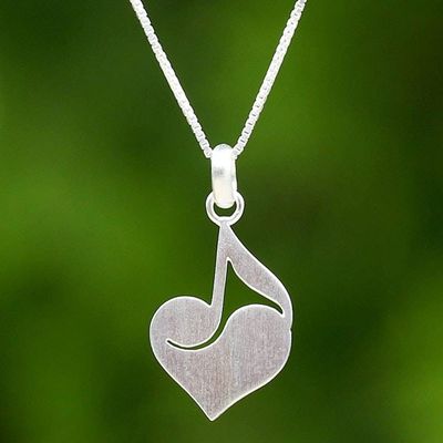 Primary image for Sterling Silver Heart Shaped Pendant Necklace from Thailand Music of the Heart