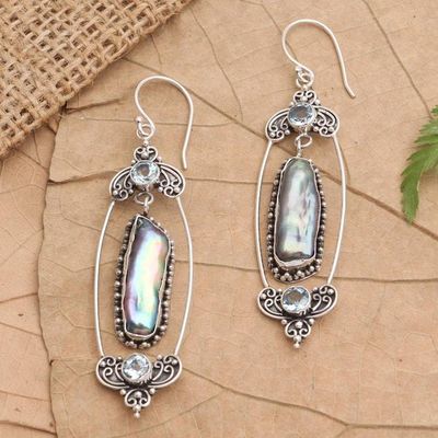 Primary image for Blue Topaz and Cultured Pearl Earrings Balinese Mystic