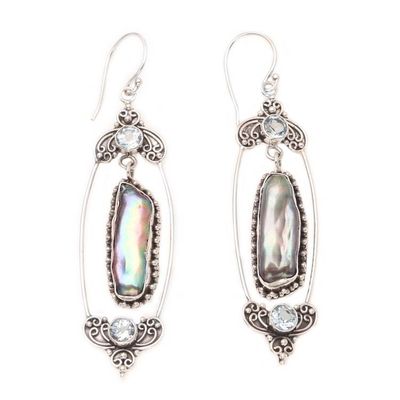 Alternate image for Blue Topaz and Cultured Pearl Earrings Balinese Mystic