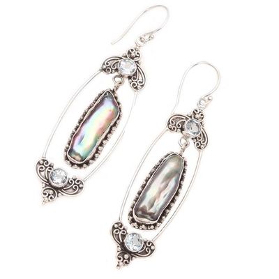Alternate image for Blue Topaz and Cultured Pearl Earrings Balinese Mystic
