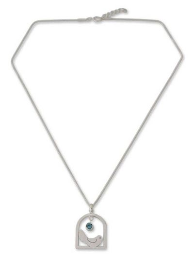 Alternate image for Hand Crafted Sterling Silver and Blue Topaz Necklace Happy Bird
