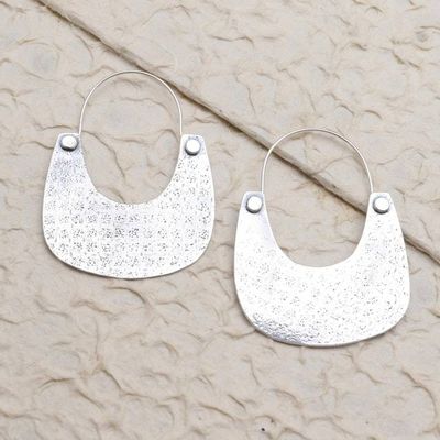 Primary image for Artisan Crafted Sterling Silver Hoop Earrings Vintage Tote in Silver