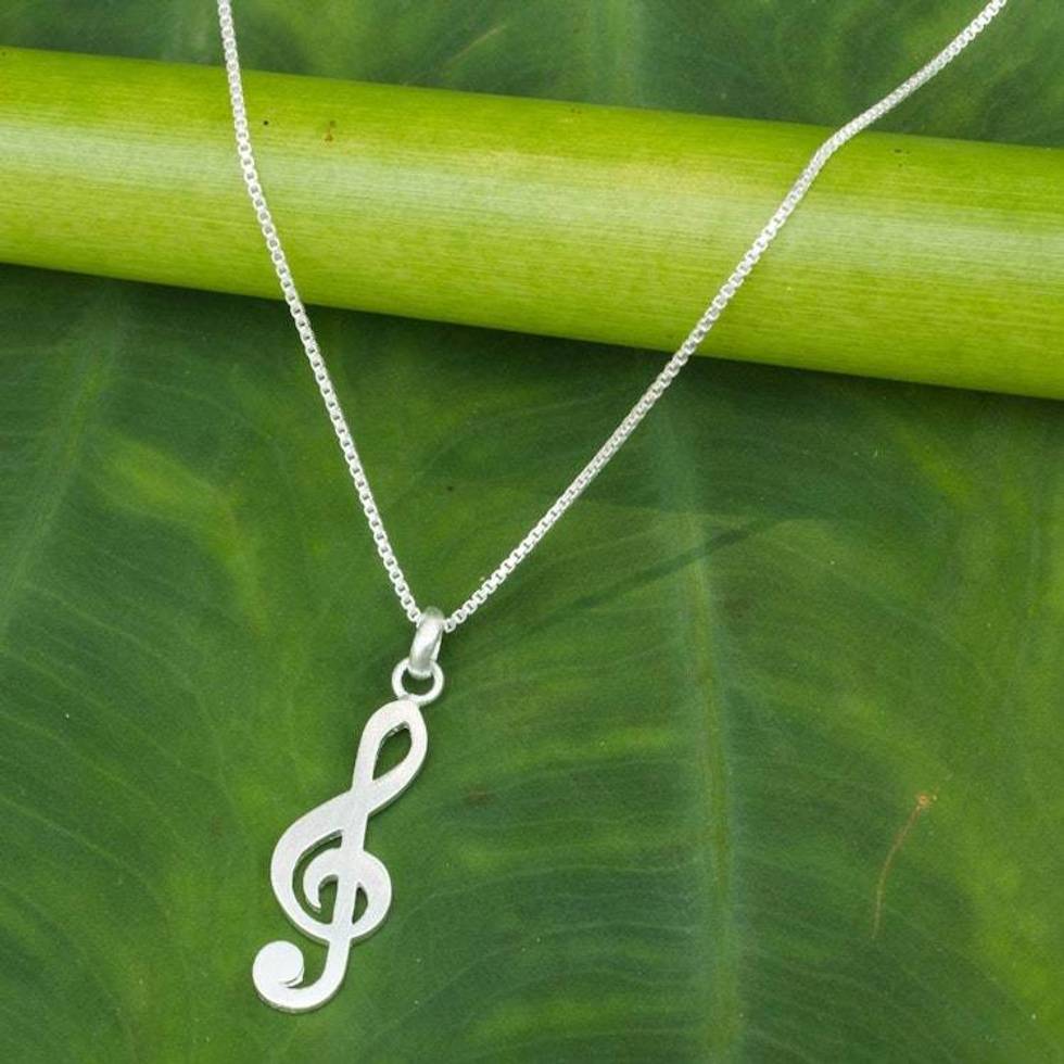 Music Key Sterling Silver Thai Necklace 'Song of Love'