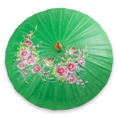 Alternate image for Hand-painted Cotton and Bamboo Parasol Blossoming Lanna in Green