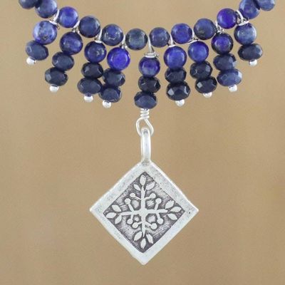 Primary image for Blue Lapis and Quartz Necklace with 950 Silver Pendant Hill Tribe Snowflake