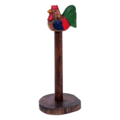 Alternate image for Teak and Raintree Wood Paper Towel Holder with Chicken Handy Chicken