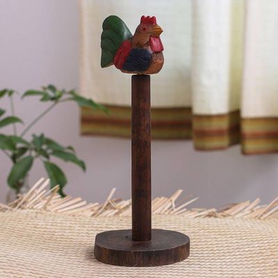 Alternate image for Teak and Raintree Wood Paper Towel Holder with Chicken Handy Chicken