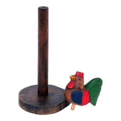 Alternate image for Teak and Raintree Wood Paper Towel Holder with Chicken Handy Chicken