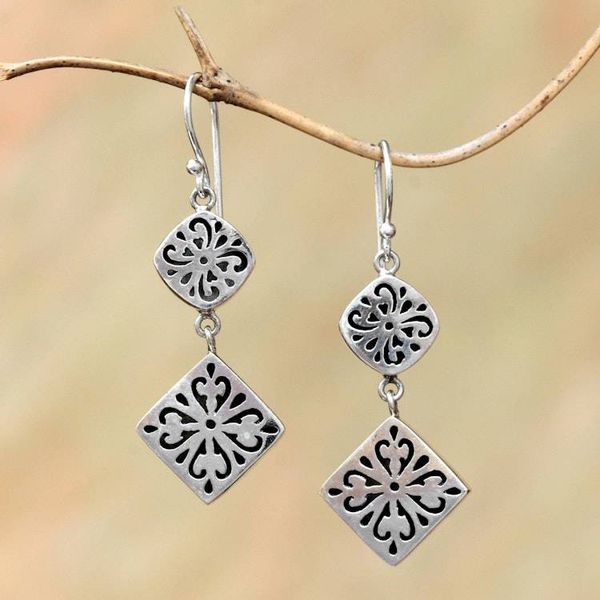 Alternate image for Curl Motif Sterling Silver Dangle Earrings from Bali Royal Curls