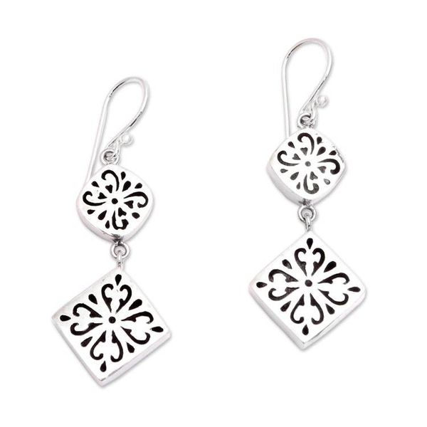 Alternate image for Curl Motif Sterling Silver Dangle Earrings from Bali Royal Curls