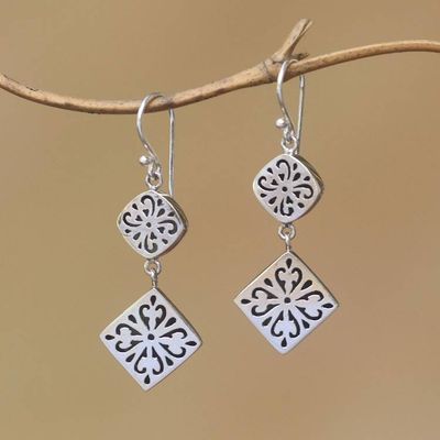 Alternate image for Curl Motif Sterling Silver Dangle Earrings from Bali Royal Curls