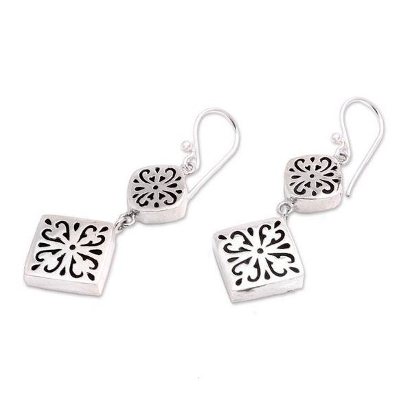 Alternate image for Curl Motif Sterling Silver Dangle Earrings from Bali Royal Curls