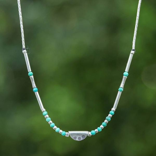Alternate image for Hill Tribe Silver Reconstituted Turquoise Pendant Necklace Aqua Whispers