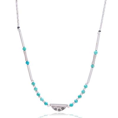 Alternate image for Hill Tribe Silver Reconstituted Turquoise Pendant Necklace Aqua Whispers