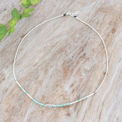 Alternate image for Hill Tribe Silver Reconstituted Turquoise Pendant Necklace Aqua Whispers