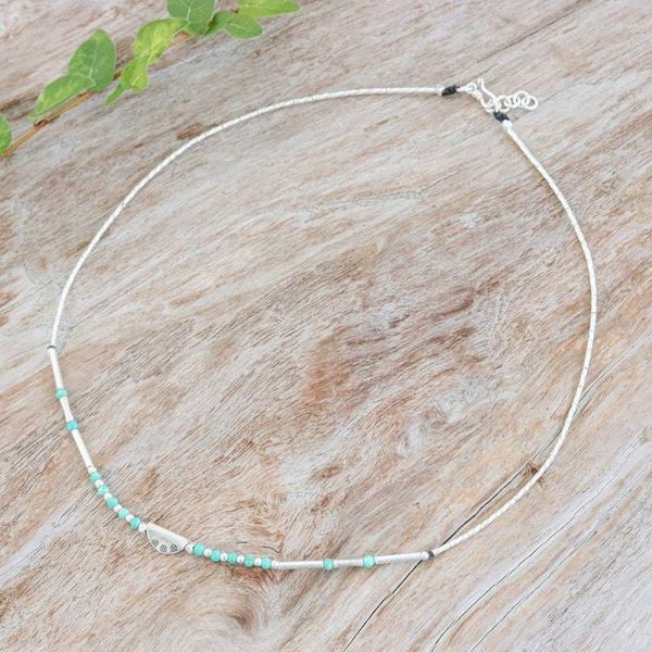Alternate image for Hill Tribe Silver Reconstituted Turquoise Pendant Necklace Aqua Whispers